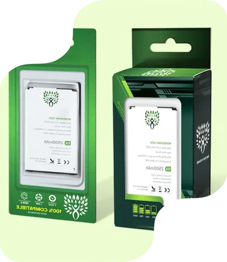 tuck top hang tab mobile battery box packaging with custom green product copy printing