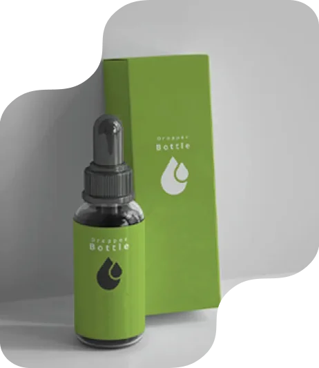 Custom-printed dark green CBD dropper box with minimalist white droplet logo printing