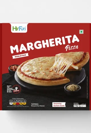 frozen pizza box custom printed in red color with large image printing showing cheesy flavor and other pizza details