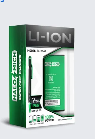 custom mobile power bank box with die cut PVC window and custom printing in green and white