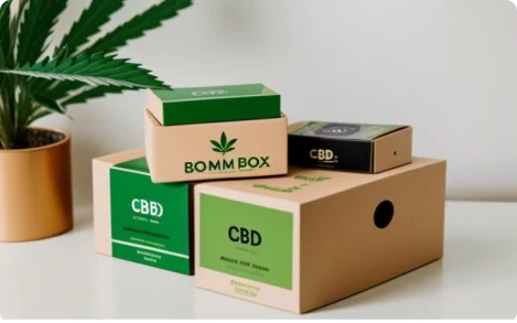 Custom white CBD Bath Bomb box with minimalist cannabis leaf logo and clean wellness-focused design printing.