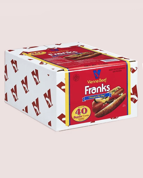 frozen meat box in white with tuck top and custom printing in red