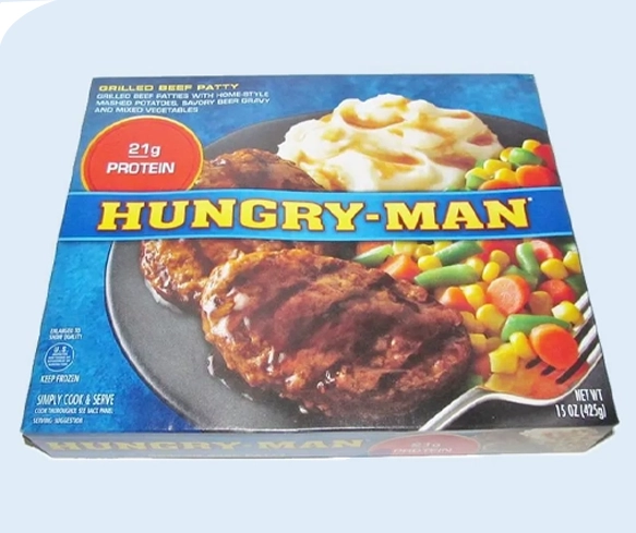 grilled beef patty box with image denoting grilled steak and printing of calories, weight & ingredients